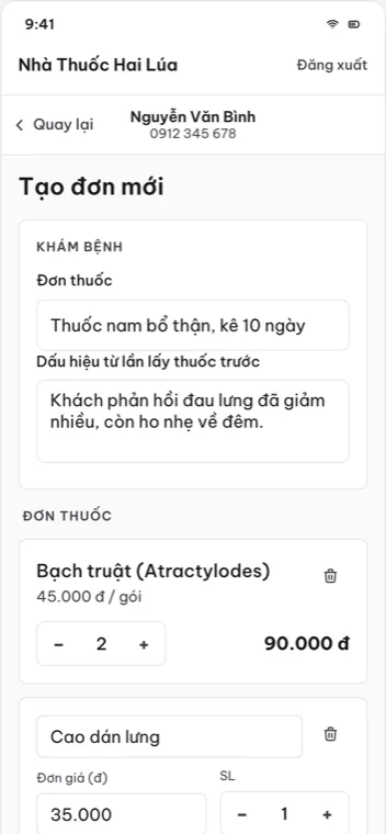 Đơn Hai Lúa — Order management app for a pharmacy (1)