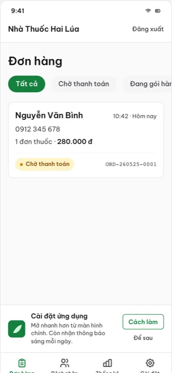 Đơn Hai Lúa — Order management app for a pharmacy (3)