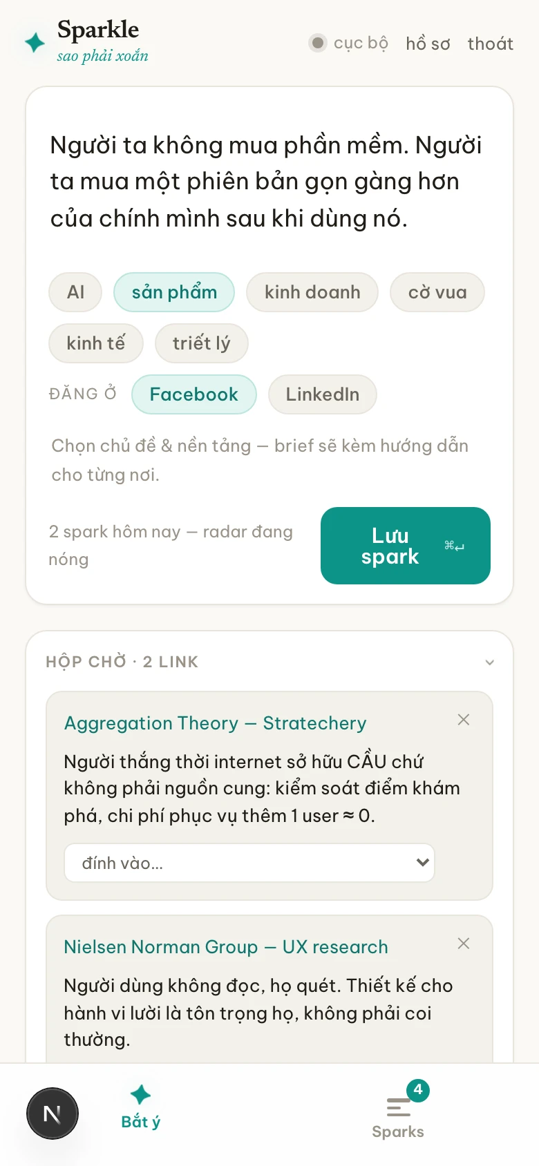 Sparkle — Sparkle — bắt ý loé, kiểm chứng, biên soạn brief (1)